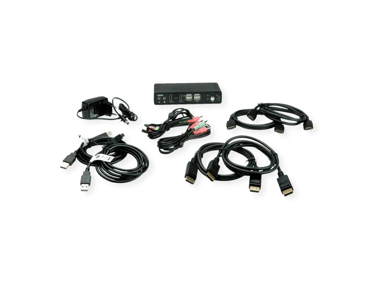 ROLINE KVM-audioswitch dual head HDMI 4K60, 1 gebruiker - 2 PC
