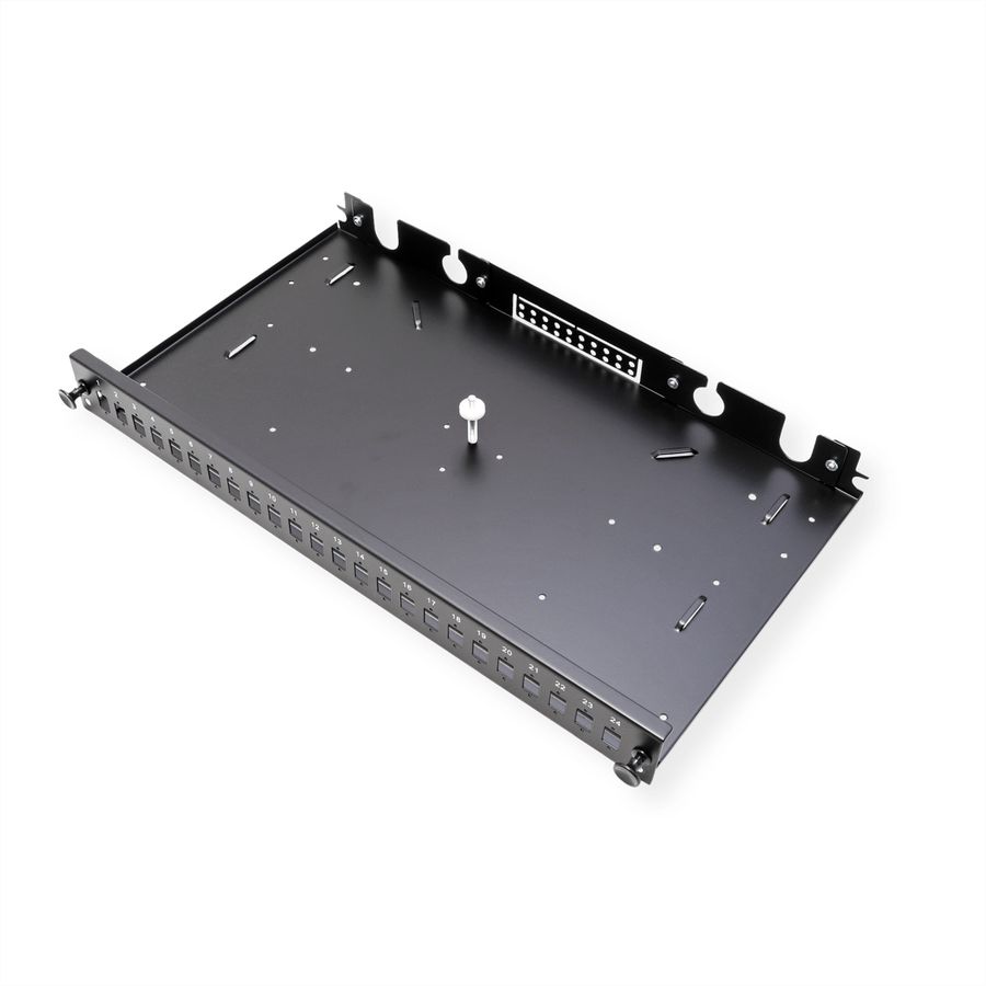 VALUE 19" glasvezel patchbox, leeg 1 HE, uittrekbaar, geschikt voor 24x SC-DX of 24x LC 4-voudig
