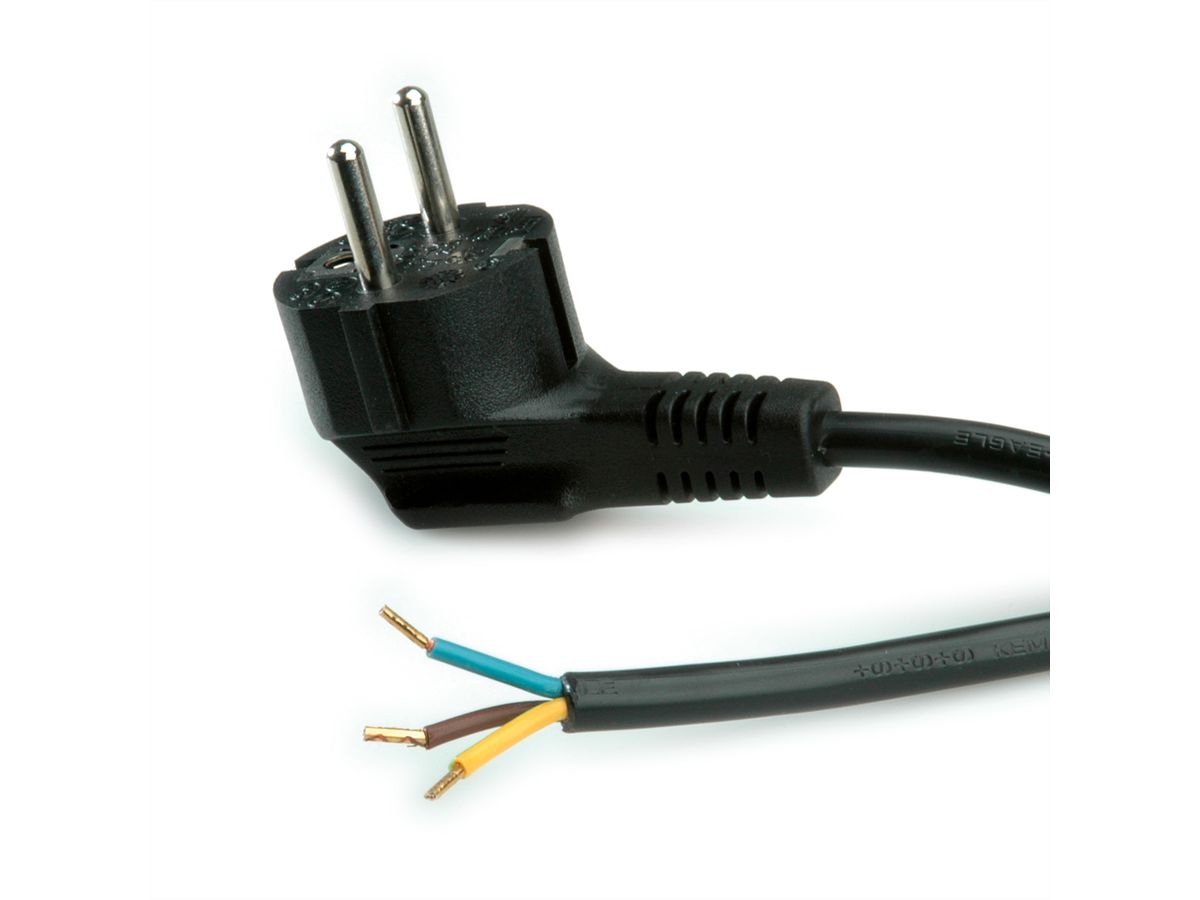 ROLINE Power Cable with Schuko connector / open end, AC 230V, black, 3 m