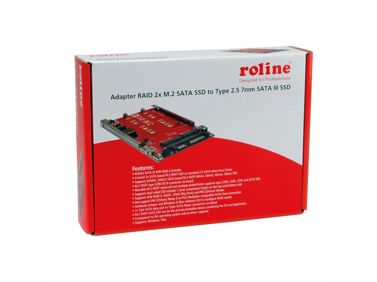 ROLINE M.2 to SATA III SSD H/W adapter, 2x M.2 NGFF SSD, bootable and RAID-capable