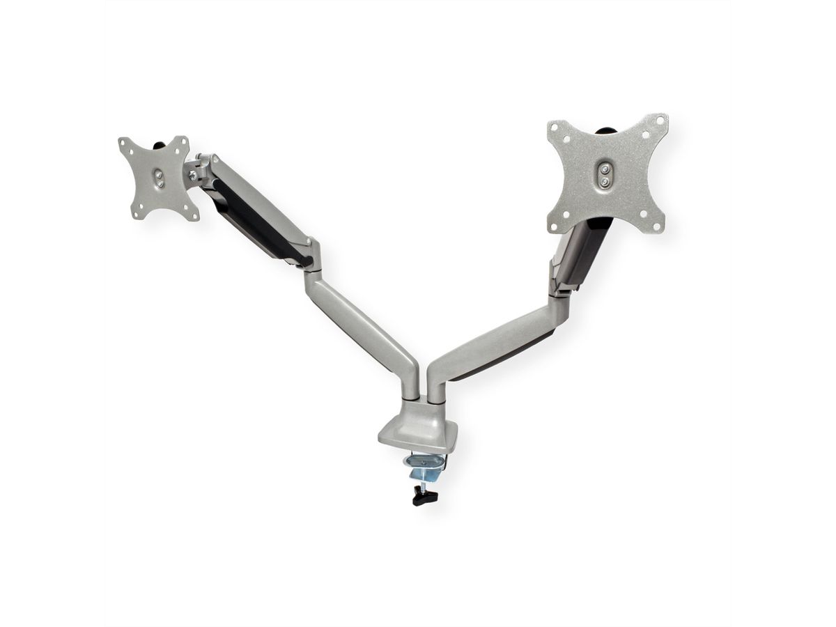 VALUE Dual LCD Monitor Arm, Desk Clamp, 6 Joints, height adjustable separately, gas spring