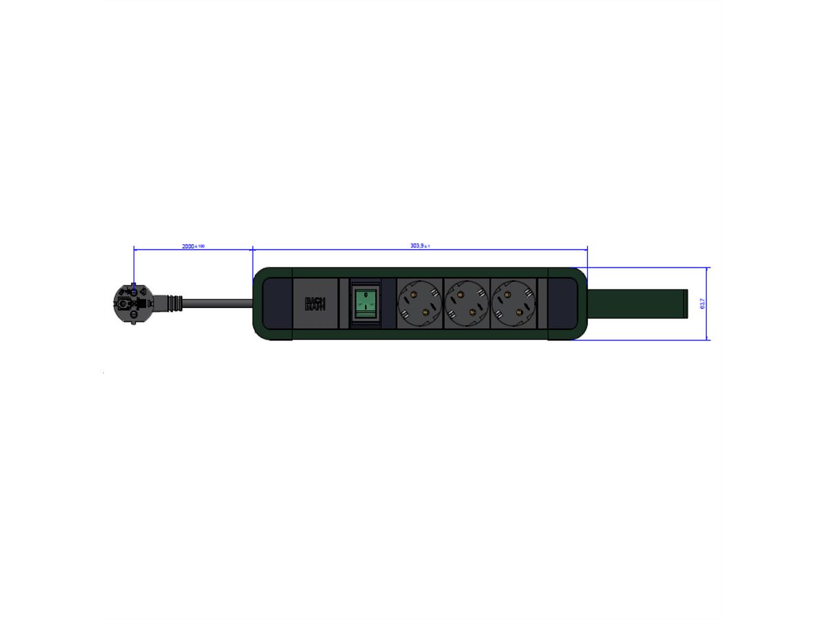 BACHMANN PRIMO 2 3xCEE7/3 1xswitch with loop 2m CEE7/7 RAL5010