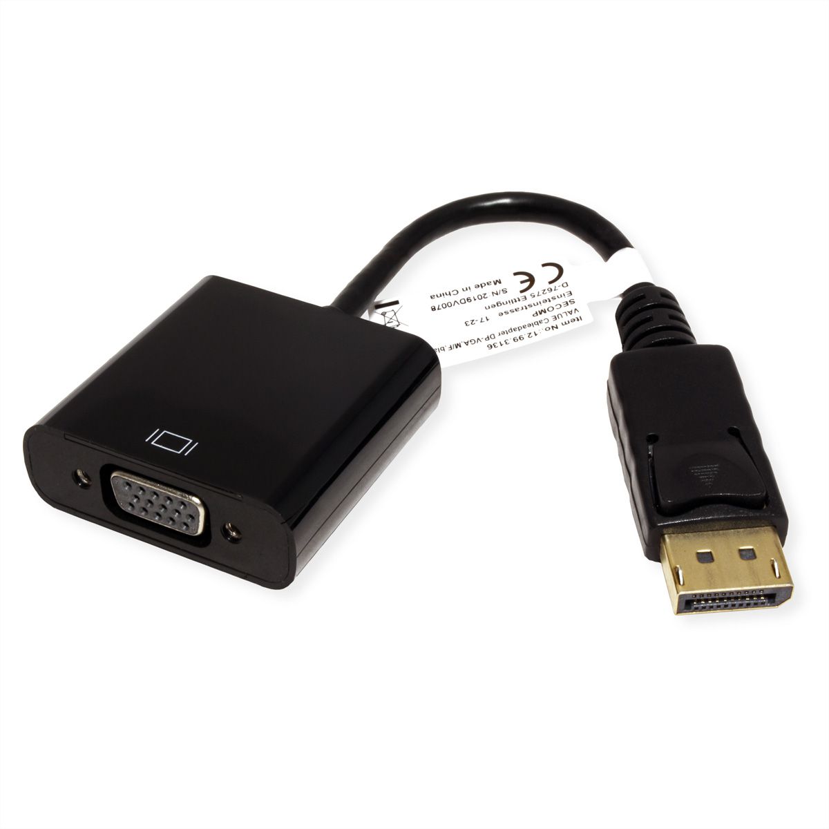 VALUE DisplayPort-VGA Adapter, DP Male  - VGA Female, passief