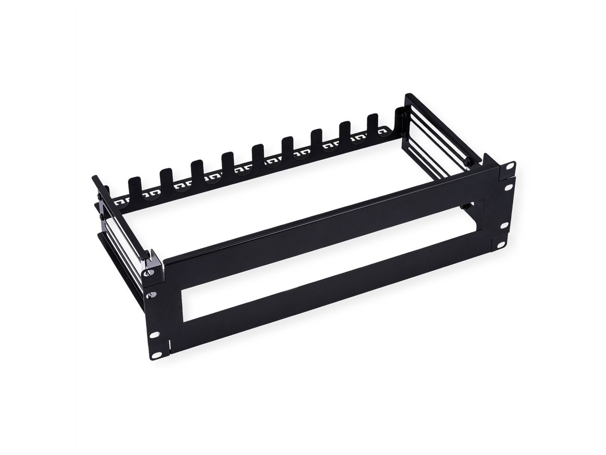 VALUE 19" Support Frame for DIN Rail-Mounted Devices, 3U, with Cable Management, black