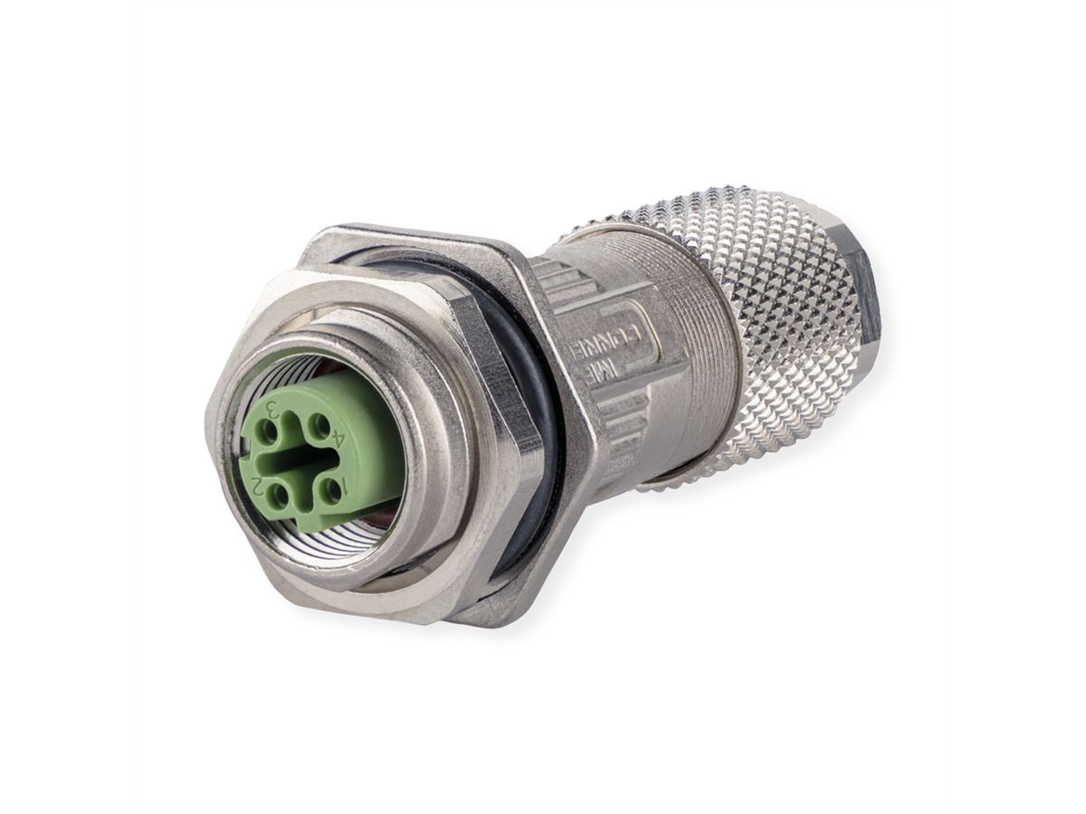 METZ CONNECT M12 female aansluiting D-gecodeerd IP67, in het veld aansluitbaar met flens