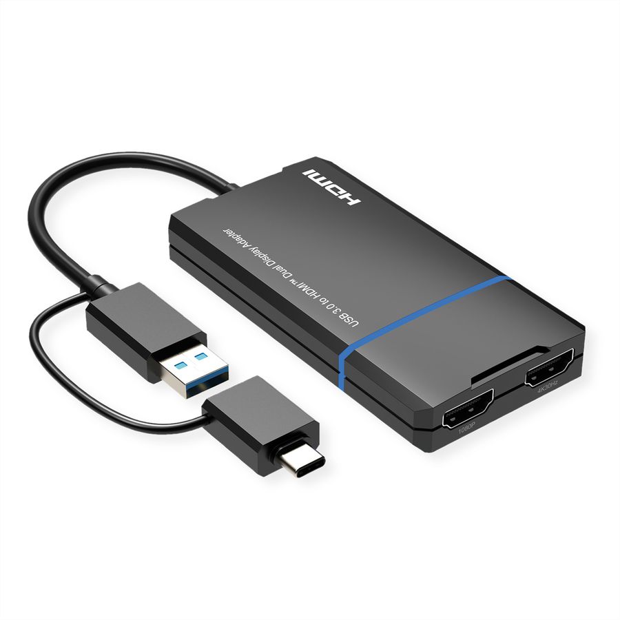 VALUE USB-beeldschermadapter, USB Typ A+C - 2x HDMI