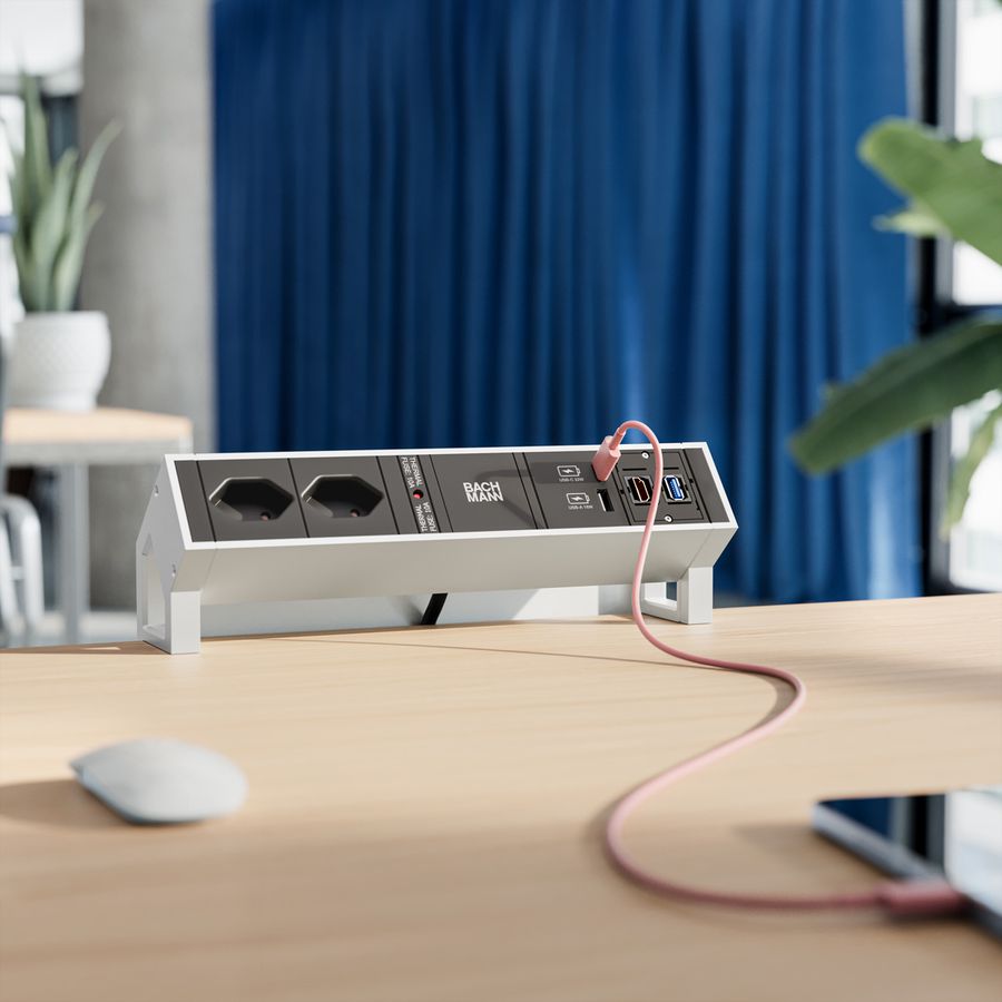 BACHMANN DESK2 2xCH 1xUSB A/C 22W 1xCM, 0.2m GST18 INOX Switzerland