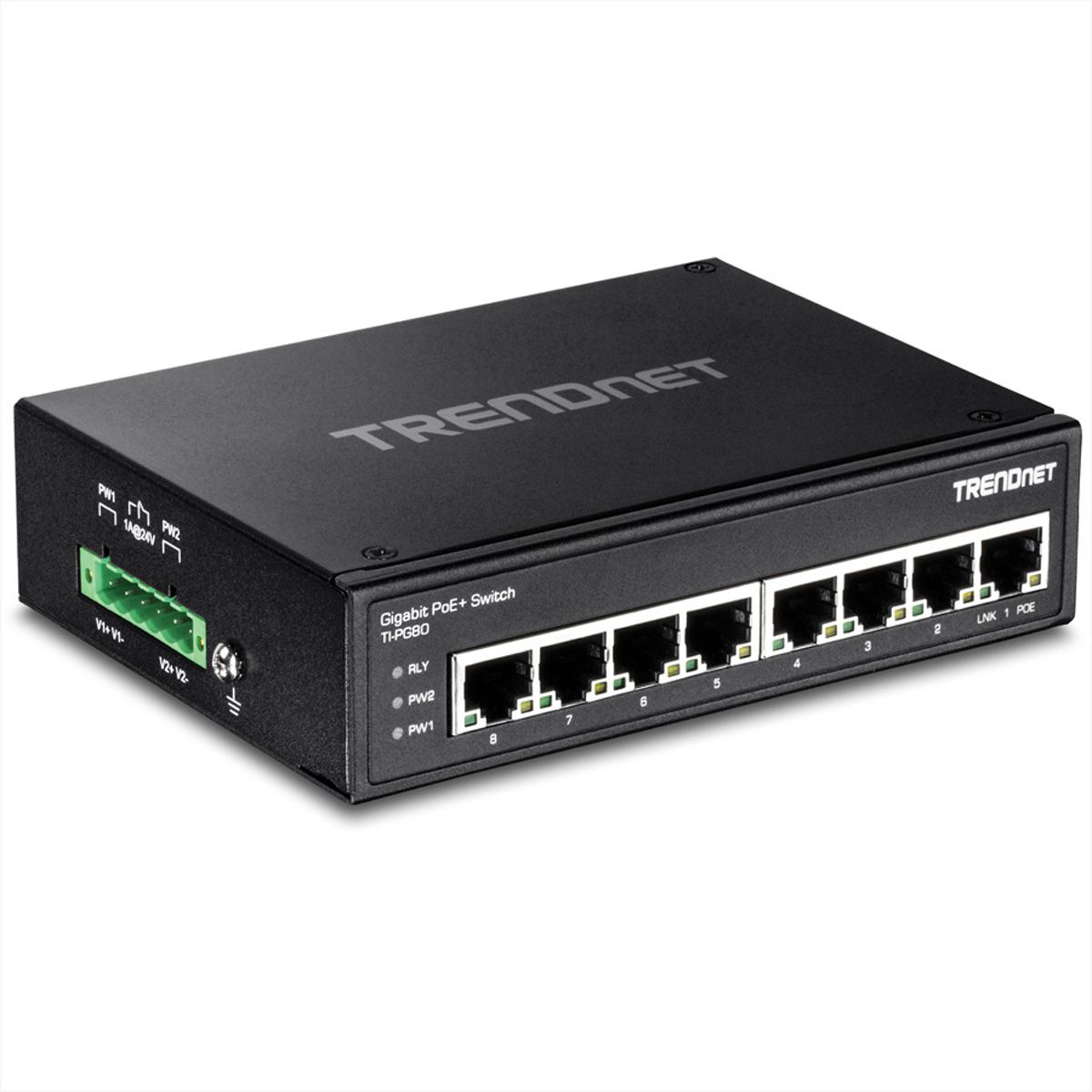 TRENDnet TI-PG80 8-Port Industrial Gigabit PoE+ DIN-Rail Switch
