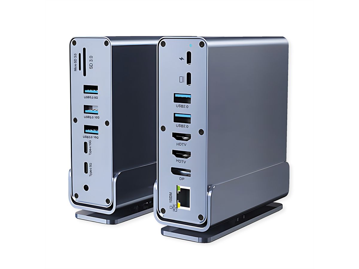 VALUE Dockingstation USB-C, HDMI/DP 4K60, Gigabit Ethernet, USB-A, USB-C, PD, SD/microSD, Audio