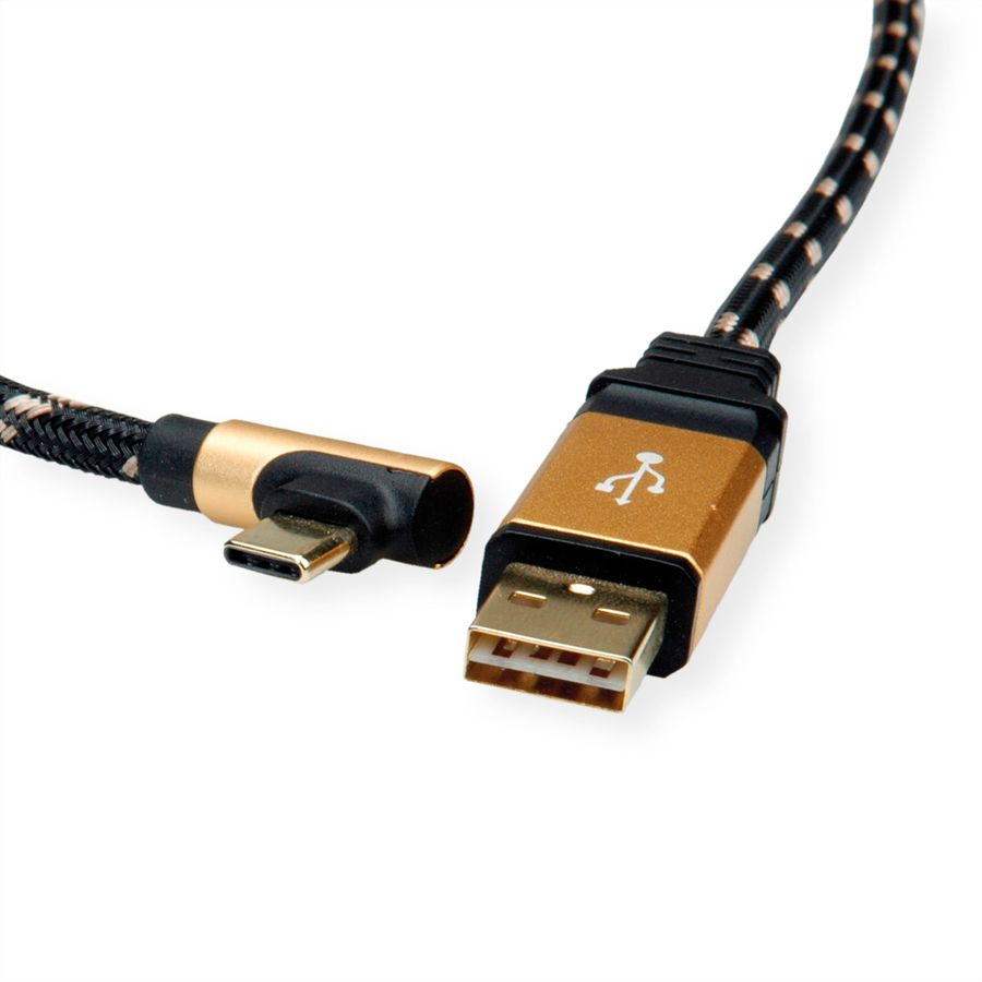 ROLINE GOLD USB 2.0 Cable, reversible USB-A - USB-C 90° angled, M/M, 3 m