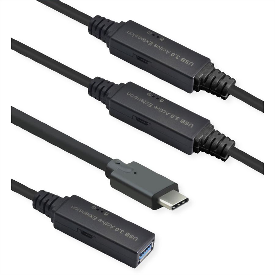 ROLINE USB 3.2 Gen 1 Actieve Repeater kabel, Type A - C, zwart, 20 m