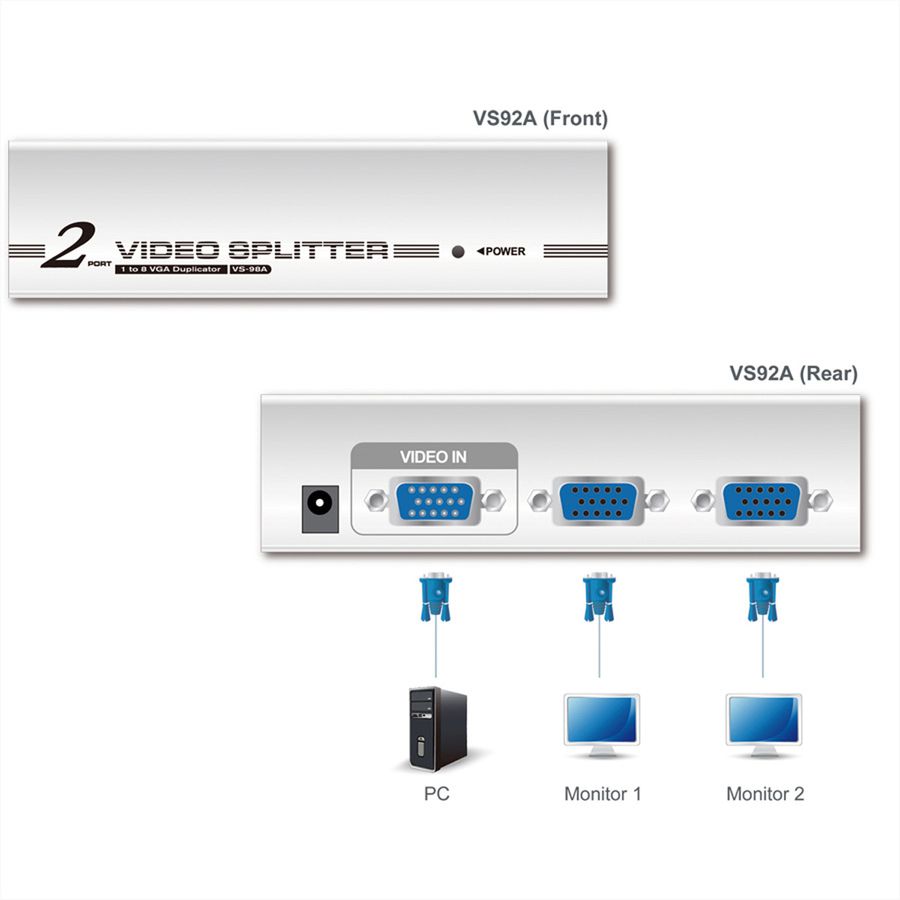 ATEN VS92A VGA Video-Splitter, 350MHz, 2-voudig