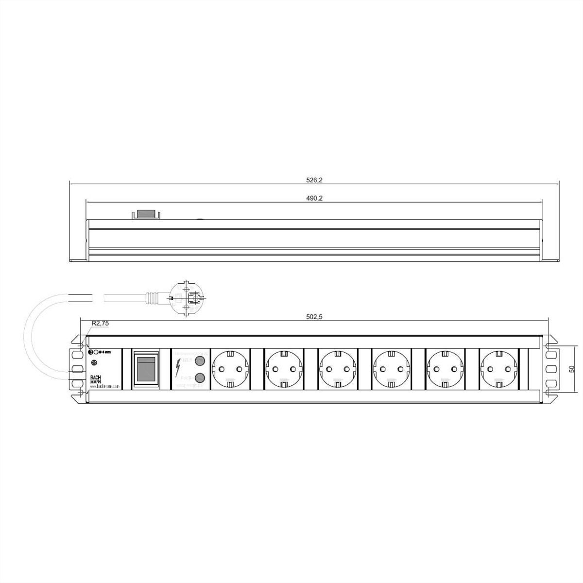 BACHMANN craftsman's power strip 6x earthing contact, overvoltage protection, switch