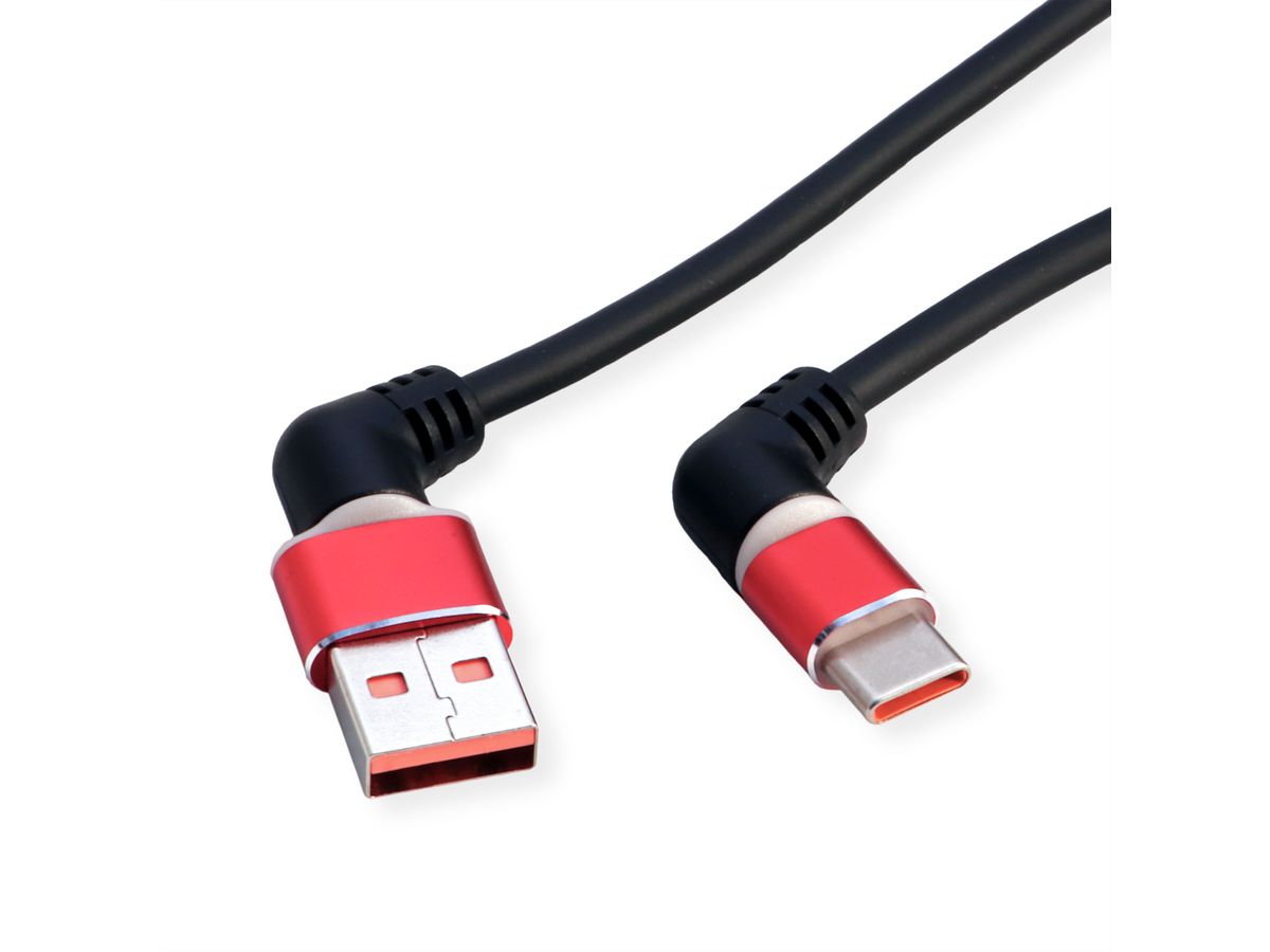 ROLINE 360° Rotation USB 2.0 Cable, C - A, M/M, 60W, Red Black, 1 m