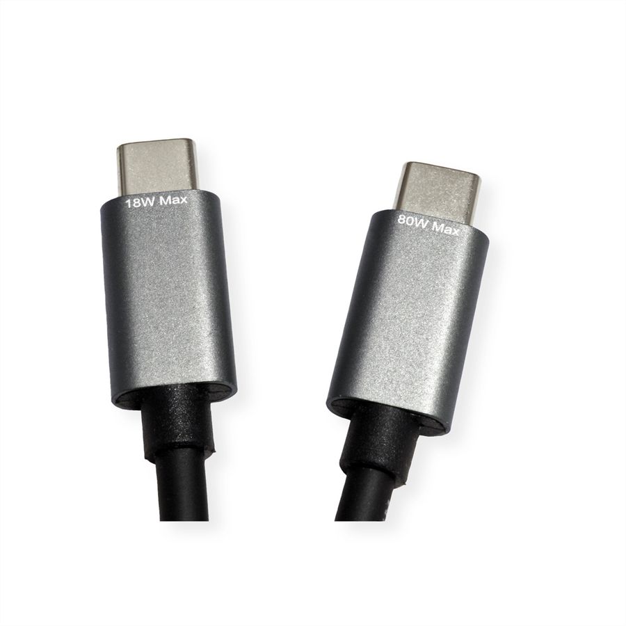 ROLINE USB type C split oplaadkabel, USB-C - 2x USB-C, M/M, max. 100W, zwart, 1,85 m