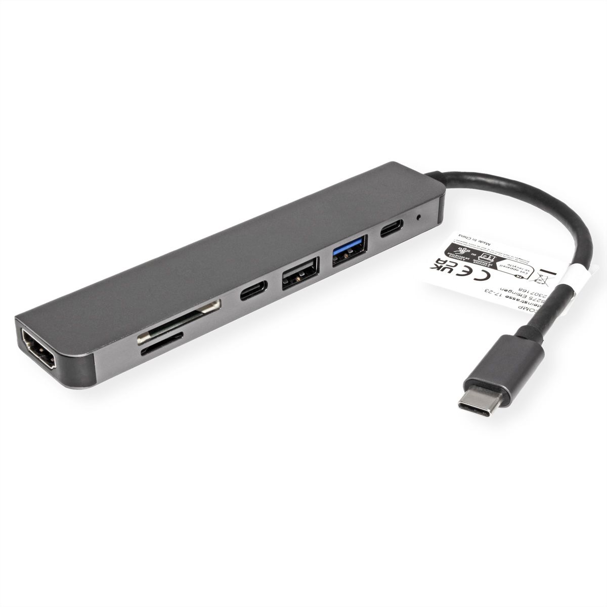 VALUE Dockingstation Type C, 1x 4K60 HDMI, 2x USB 2.0 (A+C) + 1x USB 3.2 Gen1 (A), 1x Type C (Power Delivery), 1x SD/TF