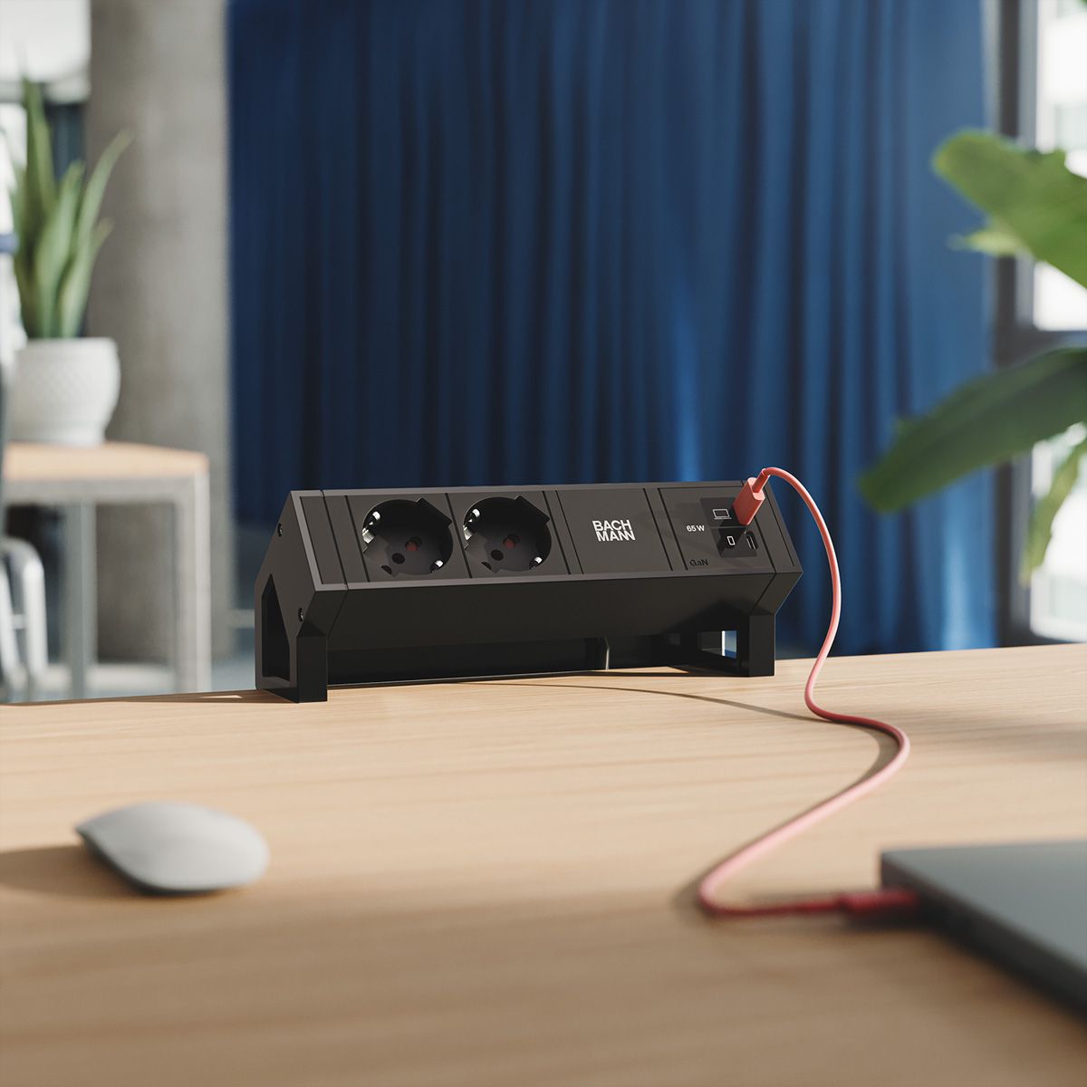 BACHMANN DESK2 2xP40 1xUSB C/C 65W, L=0.2m RAL9005