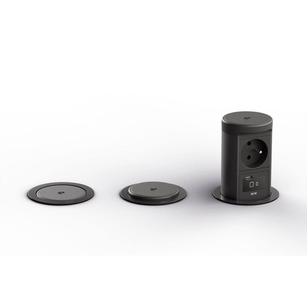 BACHMANN ELEVATOR2 1xUTE 1xUSB C, Wireless Charger 15W RAL9005 2.0 m AEH