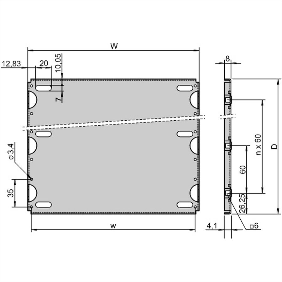 SCHROFF montageplaat voor kast en moduledrager, 28 pk, 160 mm printplaatlengte