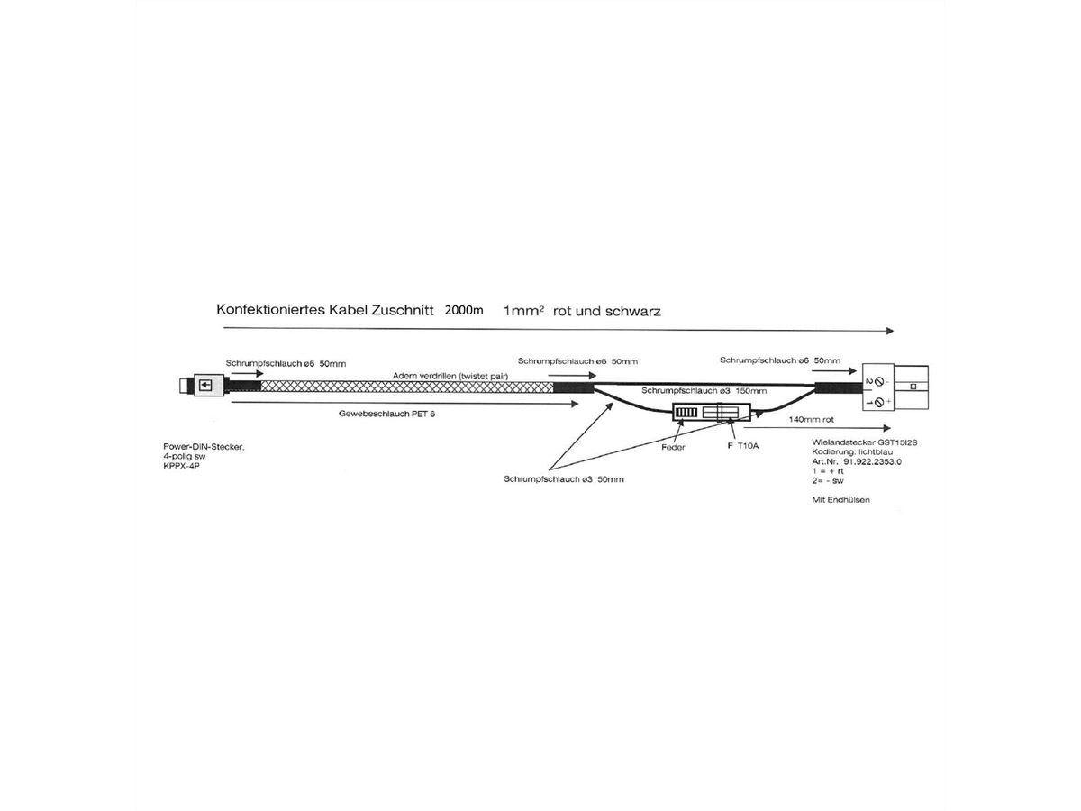 BACHMANN DC-Anschlusskabel SWEDX-SDS, 2,0m 2x16AWG,ISV/Power-DIN