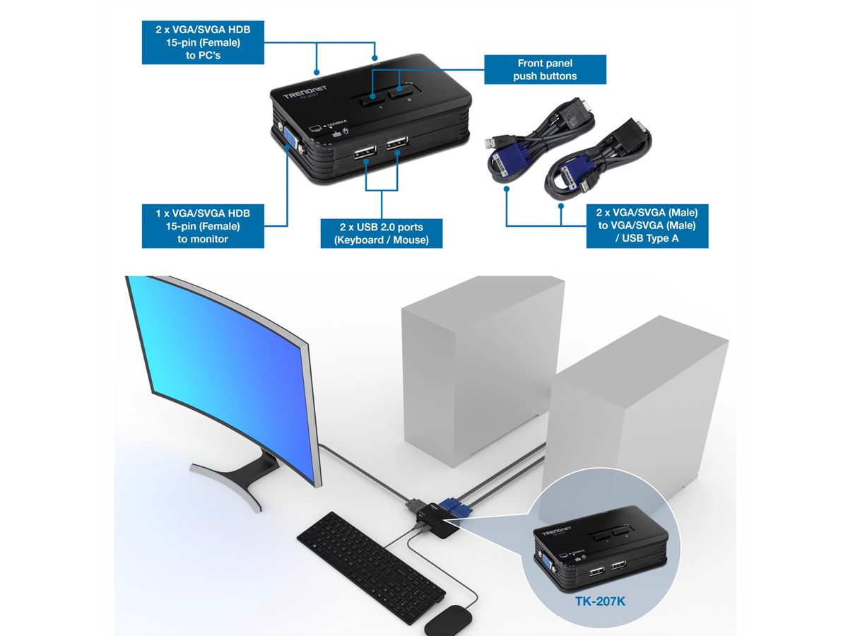 TRENDnet 2-Port USB KVM Switch