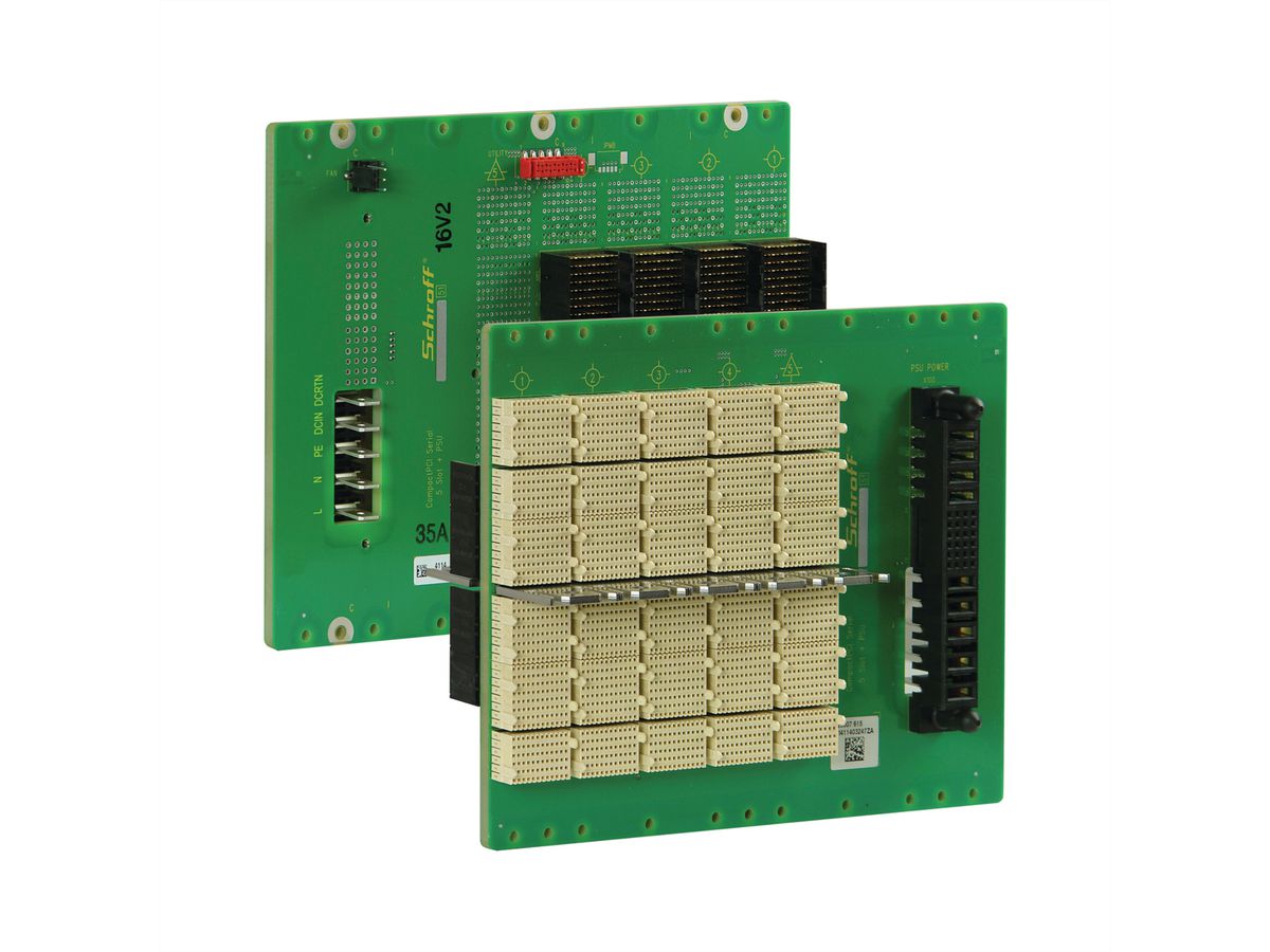 SCHROFF CPCI seriële backplane, 3 HE, 5 sleuven, systeemsleuf rechts, Full Mesh, met RI/O, PSU