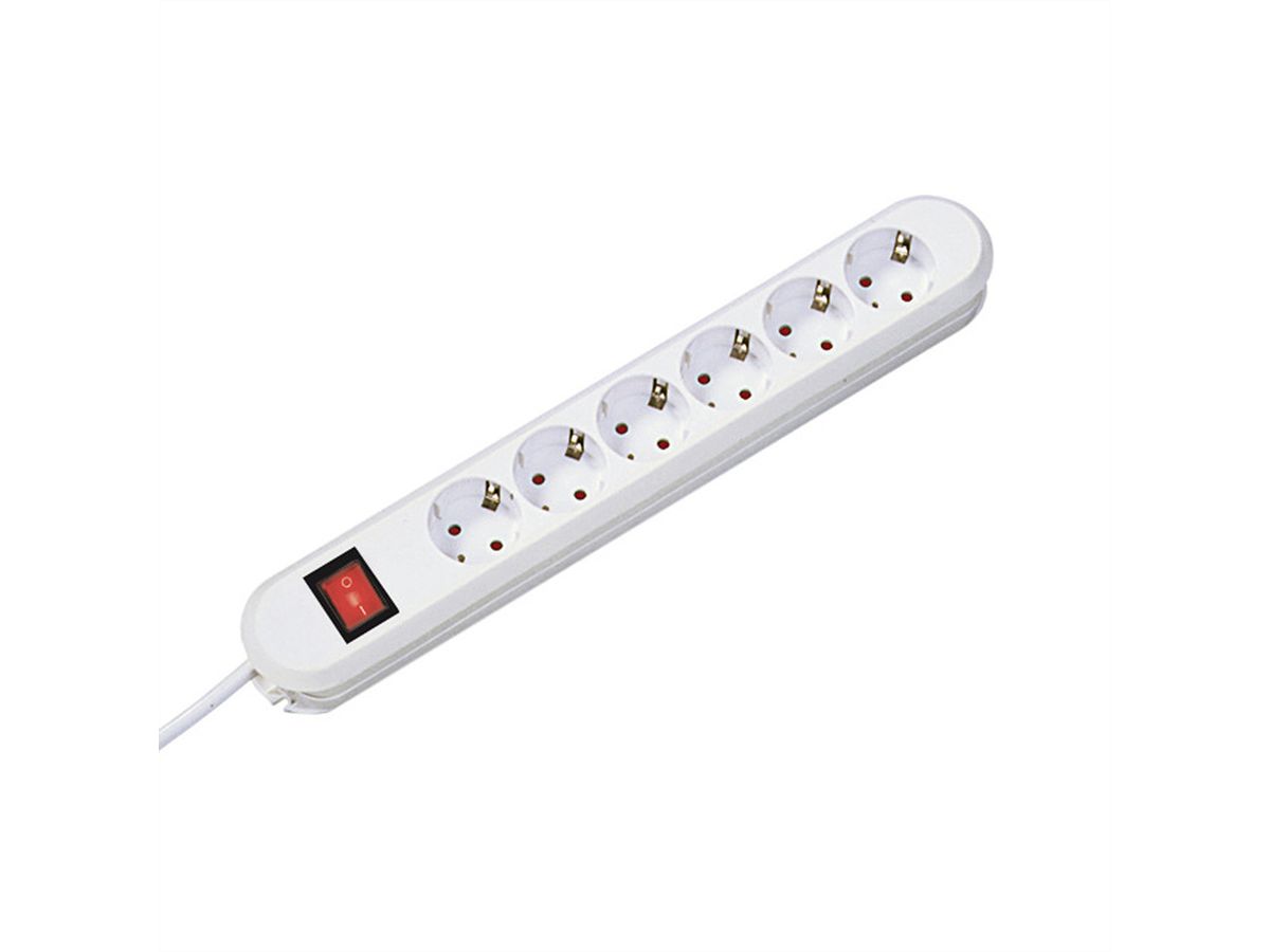 BACHMANN SMART stekkerdoos 6x geaard contact, met schakelaar, wit, 1,5 m