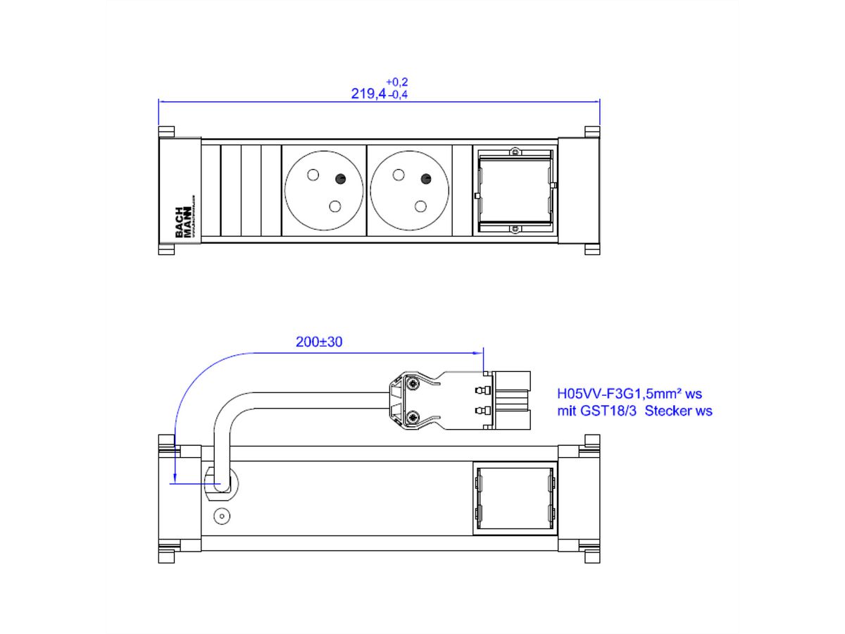 BACHMANN POWER FRAME 2xUTE 1xCM 0.2m GST18 RAL9010