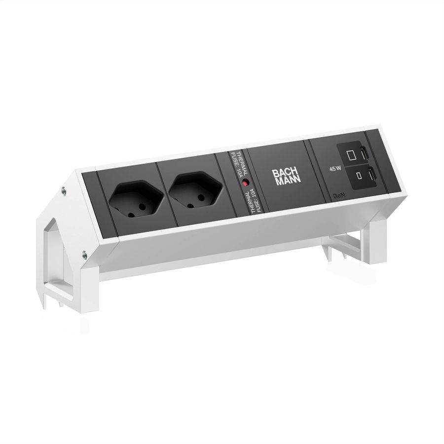 BACHMANN DESK2 2xCH 90° 1xUSB C/C 45W, L=0.2m INOX