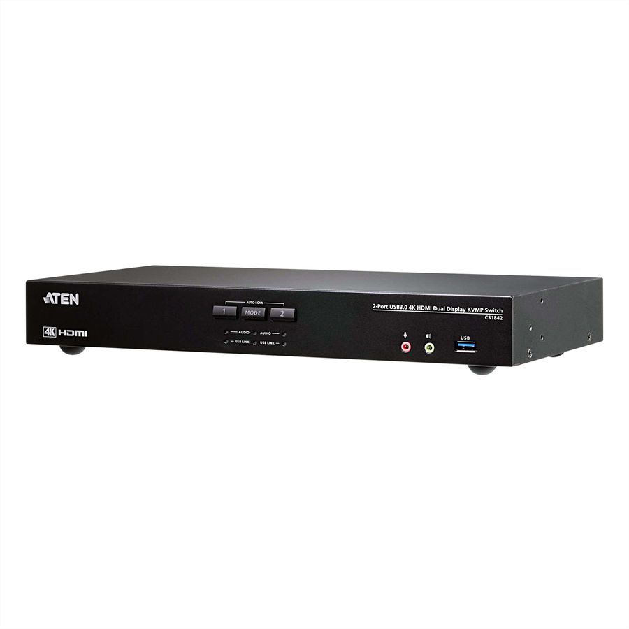 ATEN CS1842 2-Poorts True 4K HDMI Dual View KVM Switch met Audio & USB 3.0Hub