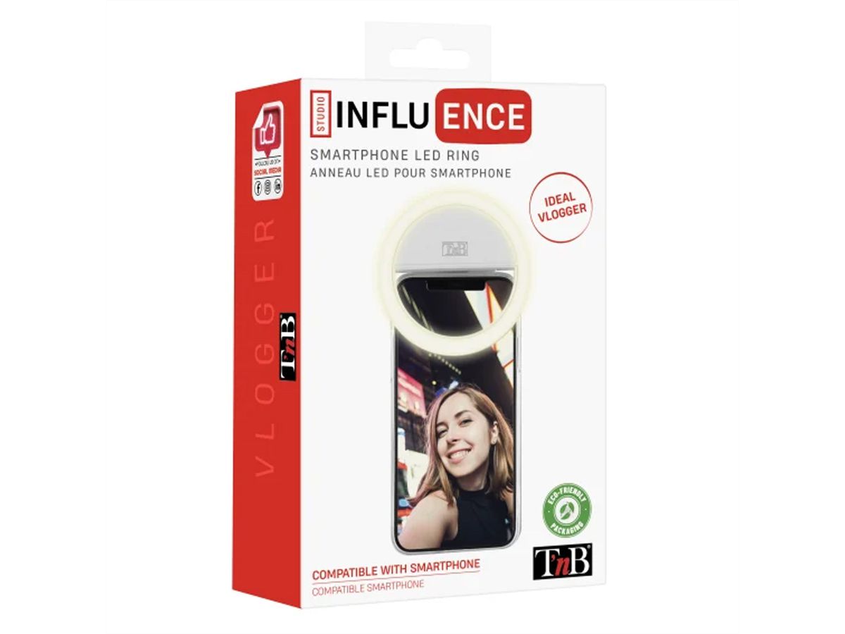 T'nB Influence LED Ring Clip für Smartphone, 6500K,125 mAh Akku