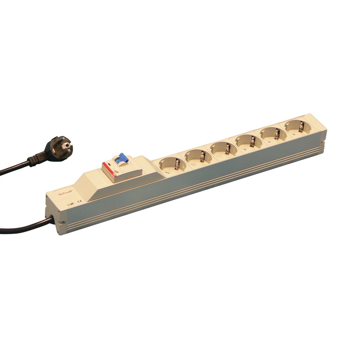 SCHROFF contactdoosstrook, SCHUKO, 6 contactdozen, 19", met aardlekbeveiliging