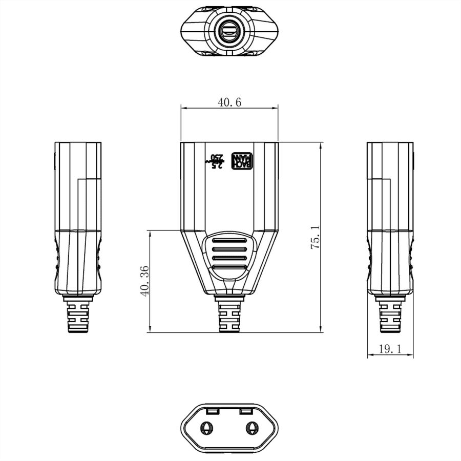 BACHMANN Euro platte stekker female wit, Schroefverbinding VE 3 stuks in polybag