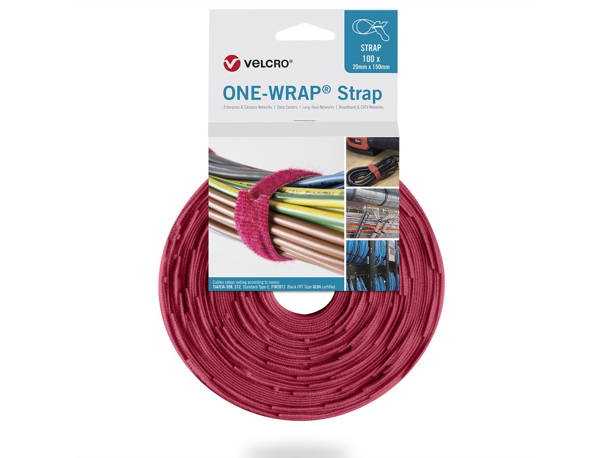 VELCRO® One Wrap® band 25 mm x 300 mm, 100 stuks, rood