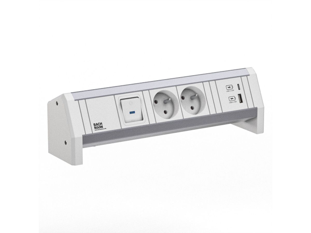 BACHMANN DESK 2xUTE 1xUSB A/C 22W 1xSwitch GST18 RAL9010