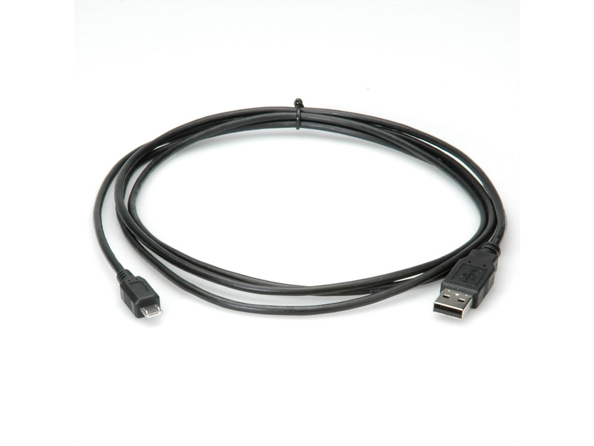 ROLINE USB 2.0 Kabel, USB A Male - Micro USB B Male, zwart, 3 m