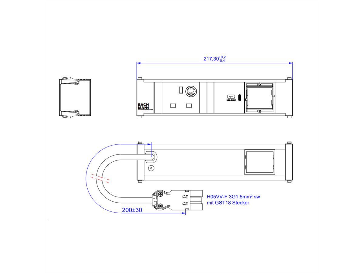 BACHMANN CONI 1xUK 90° 1xUSB C 30W, 1xCM 0.2m GST18 United Kingdom