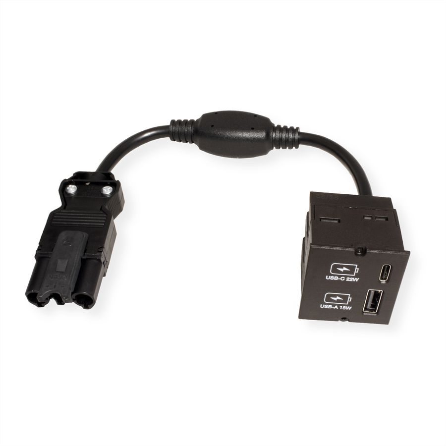 BACHMANN Custom USB Oplader Module Type A & Type C 22W, Snel opladen, zwart