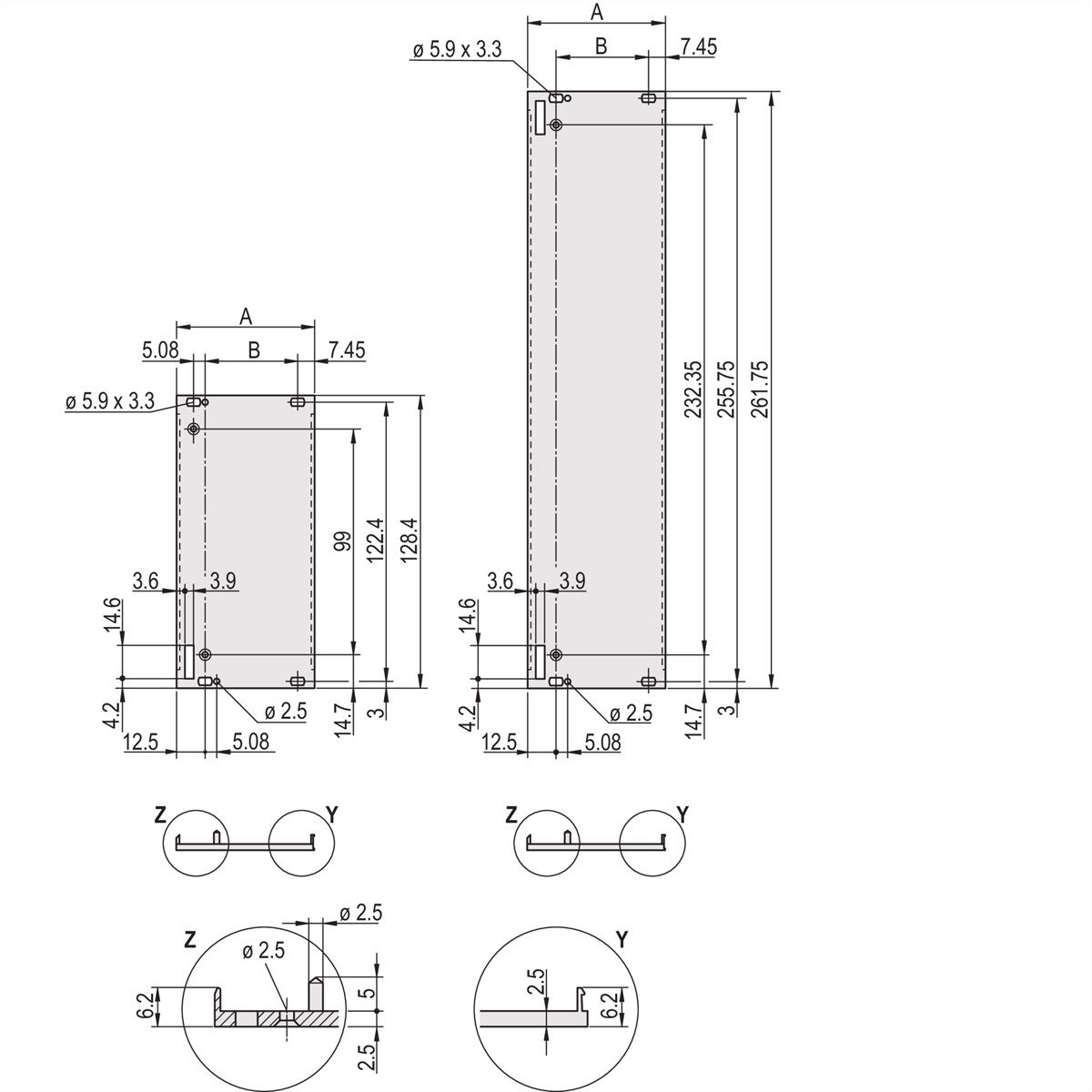 SCHROFF-insteekmodule U-profiel voor greepvorm 1, 3 HE, 4 HE, 2,5 mm, Al, geanodiseerd vooraan, geleidend achteraan