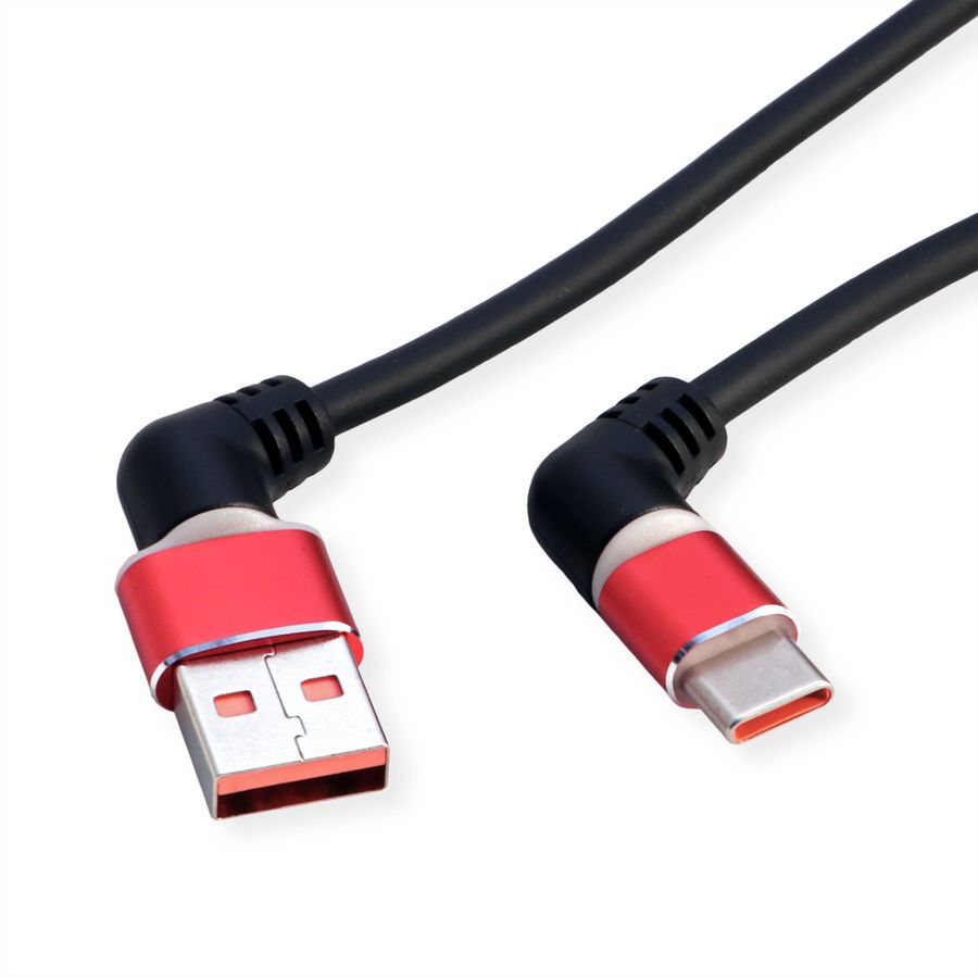 ROLINE 360° Rotation USB 2.0 Cable, C - A, M/M, 60W, Red Black, 2 m