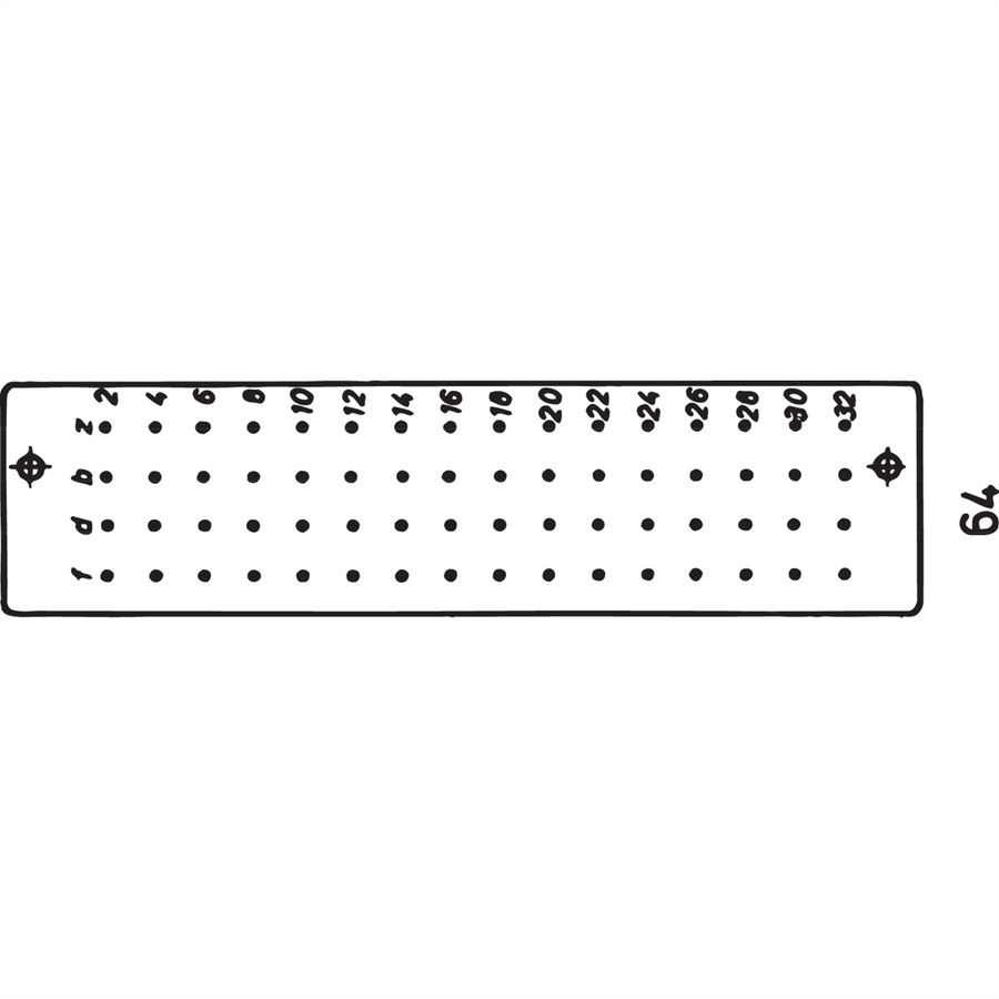 SCHROFF Stekker Type G, EN 60603, DIN 41612, vrouwelijk, 64 contacten, Wire-Wrap, 22 mm