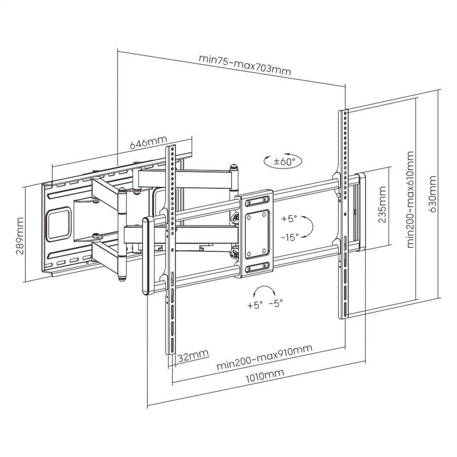 VALUE Solid Articulating Wall Mount TV Holder, < 120kg, < 304.8cm (60" - 120")