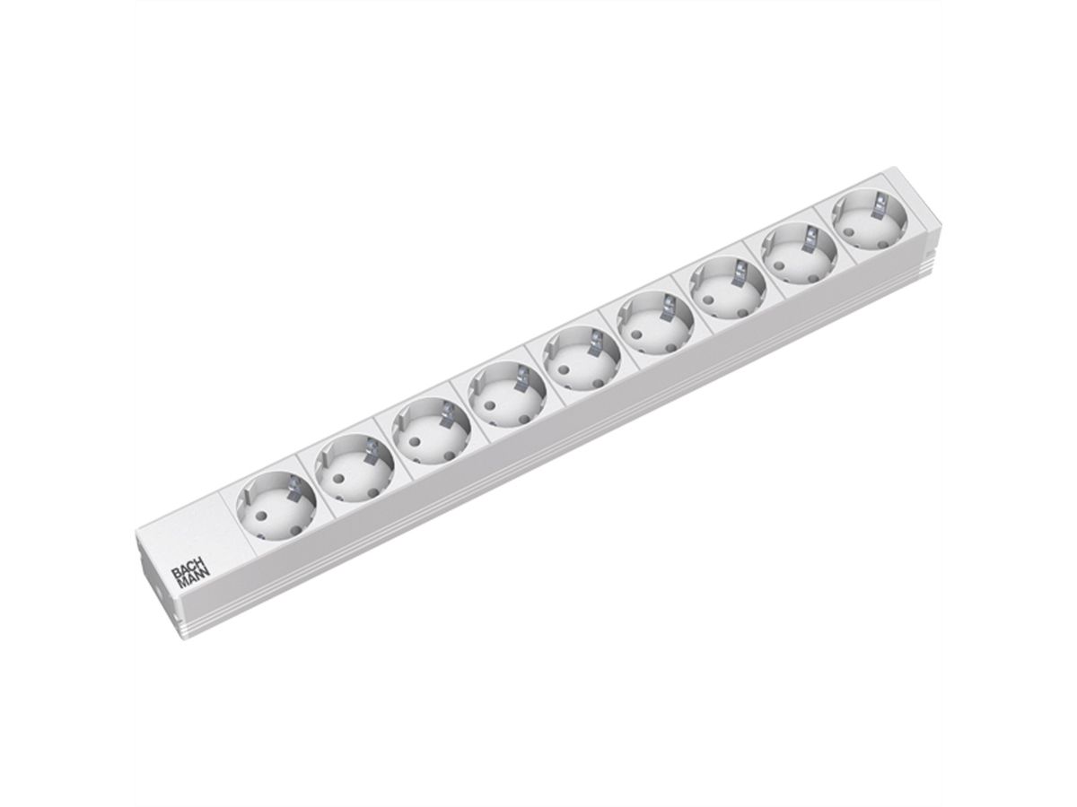 BACHMANN 19" socket strip 9-way, without switch, Aluminium