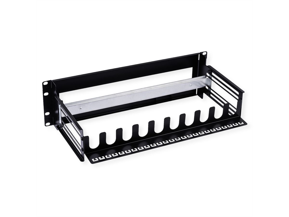 VALUE 19" Support Frame for DIN Rail-Mounted Devices, 3U, with Cable Management, black