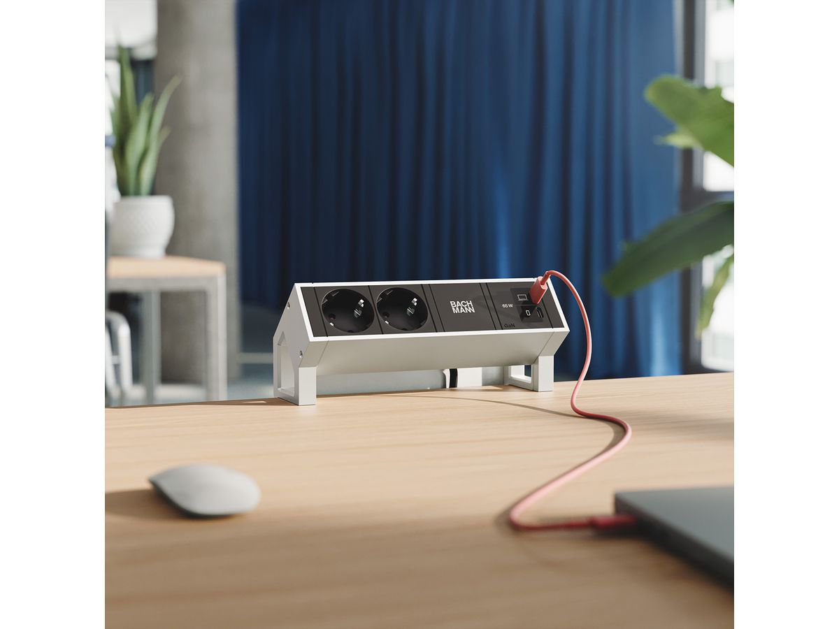 BACHMANN DESK2 2xCEE7/3 1xUSB C/C 65W, L=0,2m INOX
