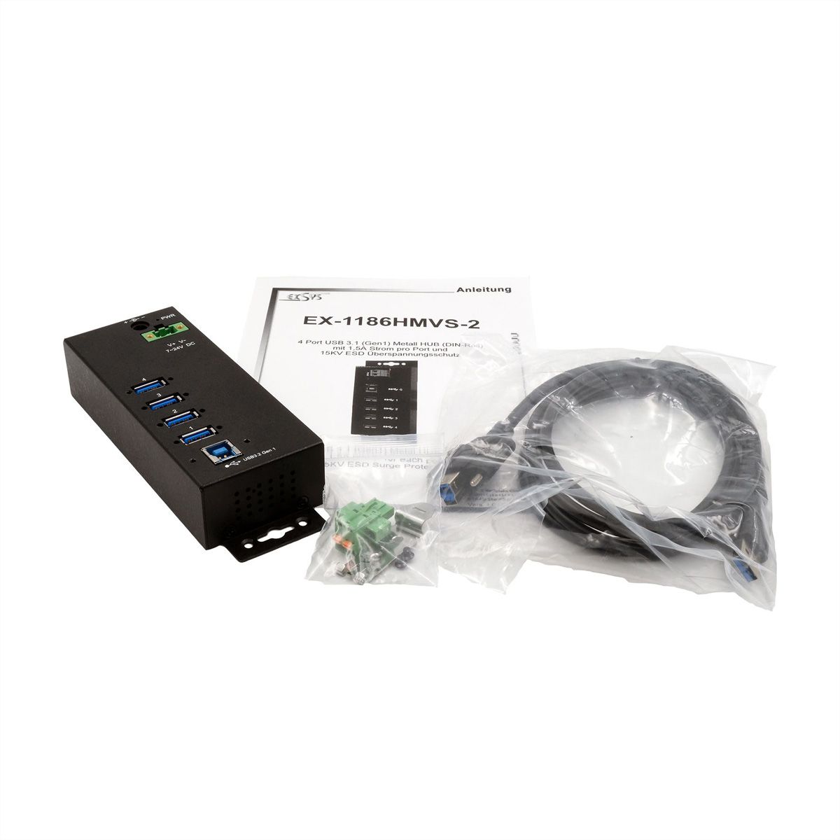 EXSYS EX-1186HMVS-2 4 Port USB 3.2 Gen 1 HUB mit 15KV ESD Überspannungs-Schutz
