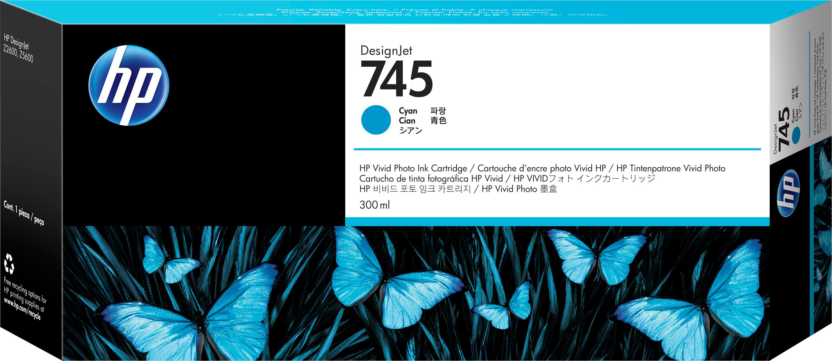 HP 745 cyaan DesignJet inktcartridge, 300 ml
