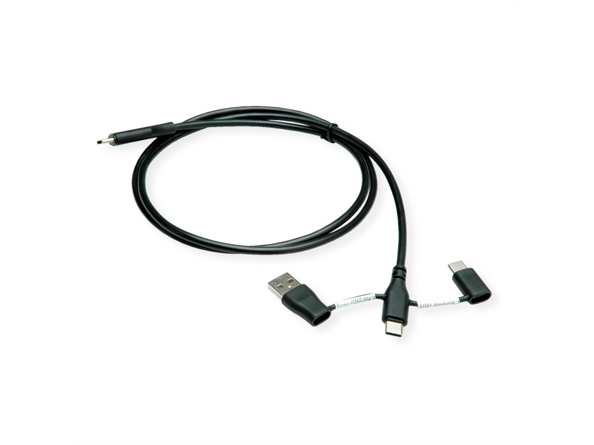 ROLINE USB 2.0-kabel type C, M/M, met adapters voor gegevensblokkering type A+C, 1 m