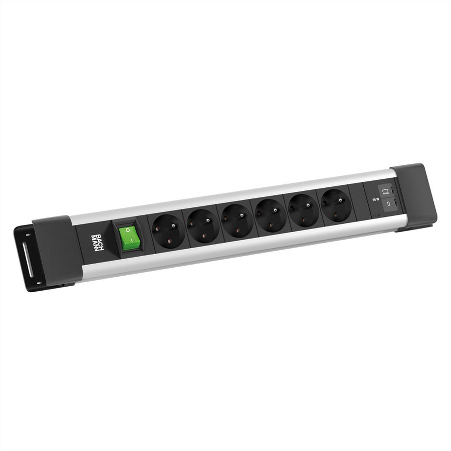 BACHMANN CONNECTUS 6xUTE 1xSwitch, 1xUSB C/C 65W L=2.0m CEE7/7 grey