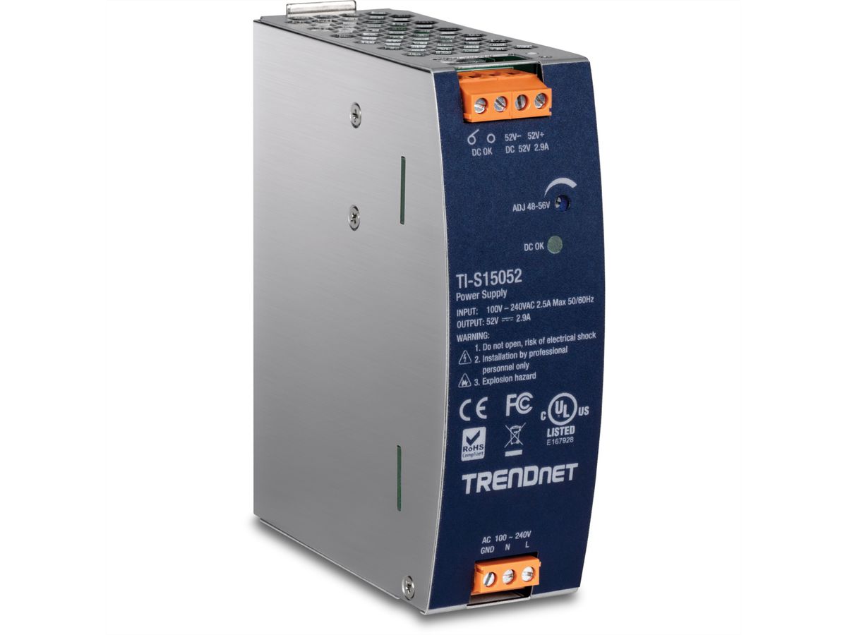 TRENDnet TI-S15052 DIN-rail voeding , 150W, 52V DC, 2,89A AC naar DC met PFC